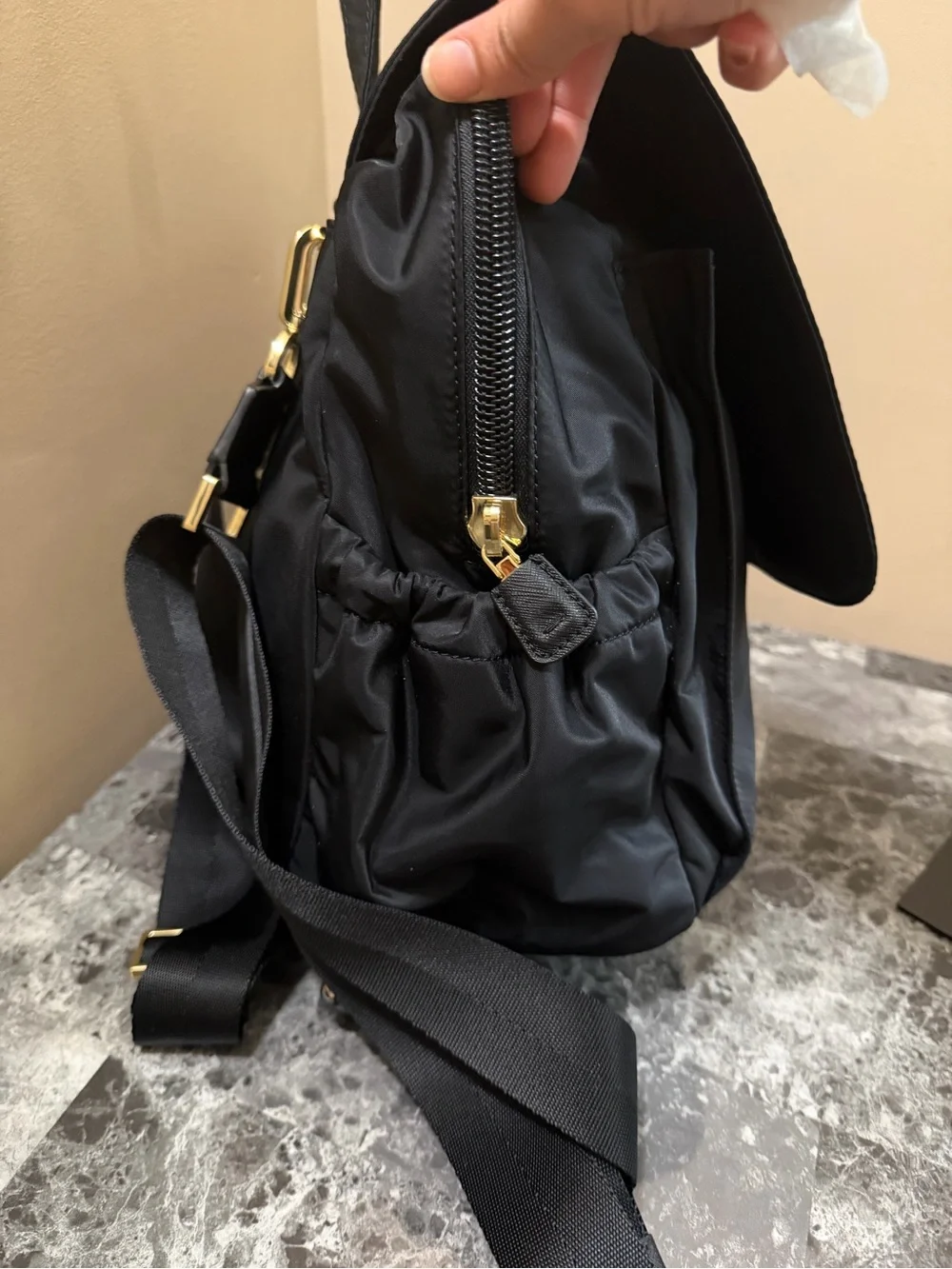 Tory Burch Black Nylon Backpack with Logo Flap